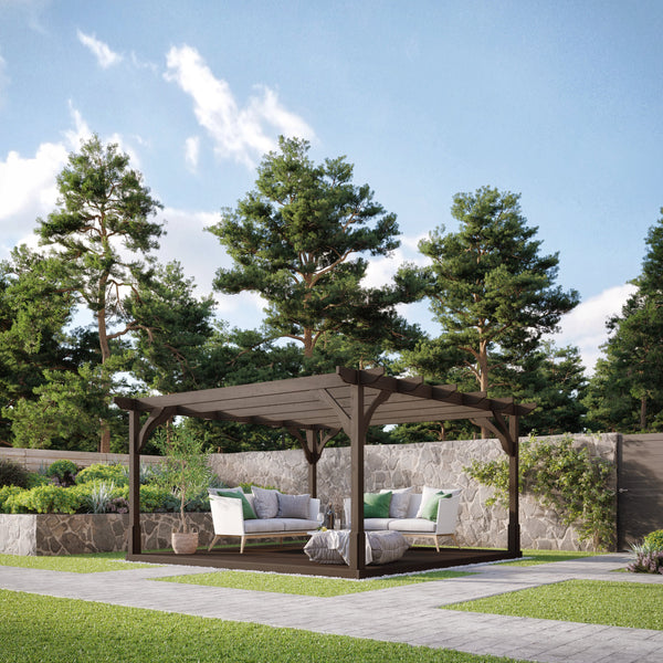 Freestanding Premium Pergola with Decking - Rustic Brown - 4.2m Width x 4.2m Length