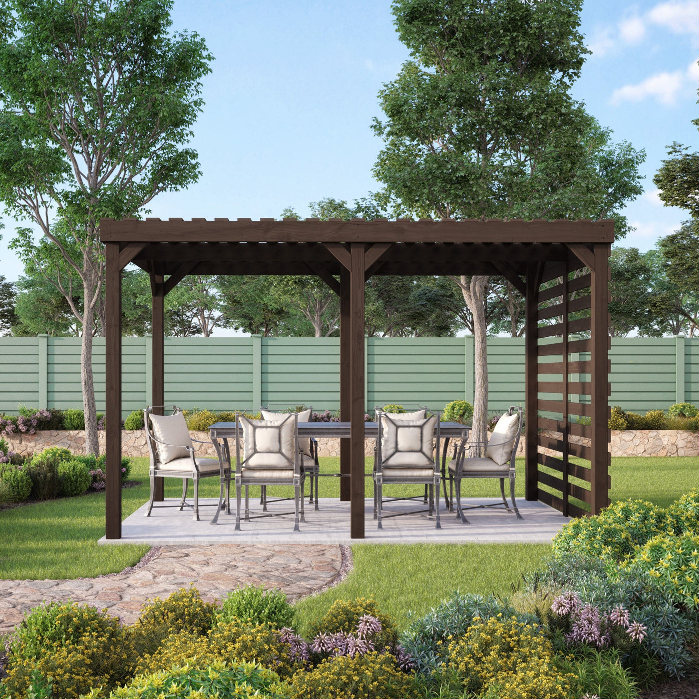 Freestanding Shade Pergola - Rustic Brown - 4.2m Width x 4.2m Length - image 3