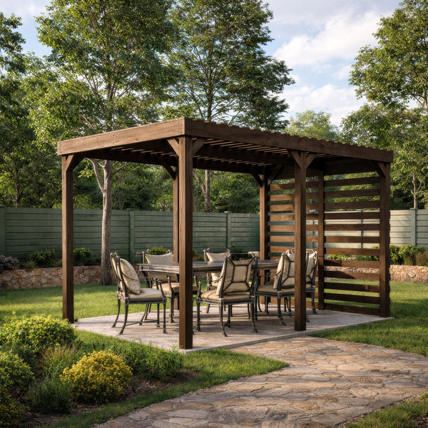 Freestanding Shade Pergola - Rustic Brown - 4.2m Width x 4.2m Length