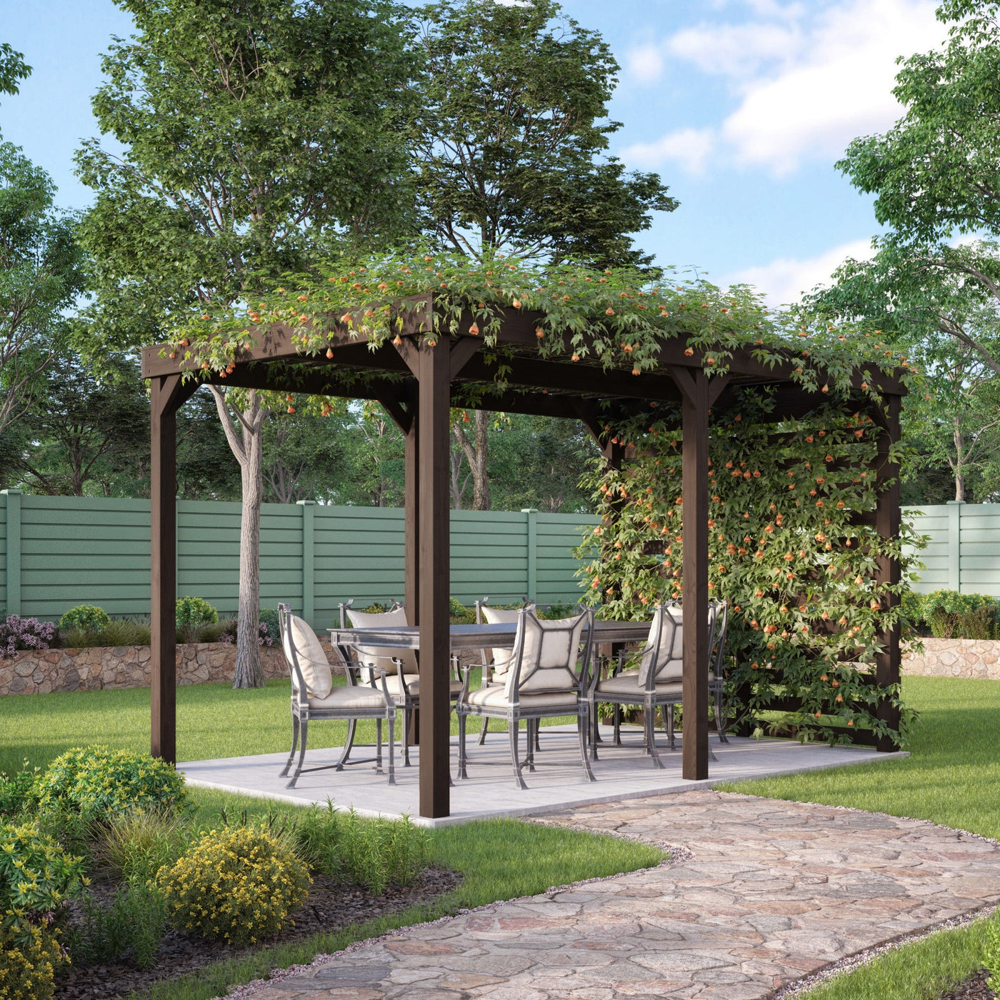 Freestanding Shade Pergola - Rustic Brown - 4.2m Width x 4.2m Length - image 4