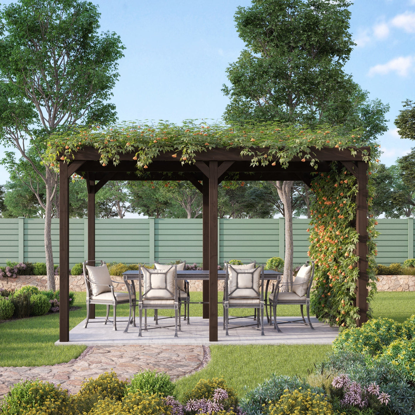 Freestanding Shade Pergola - Rustic Brown - 4.2m Width x 4.2m Length - image 5