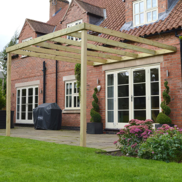 Wall Mounted Box Pergola - Light Green - 1.8m Depth x 7.2m Length
