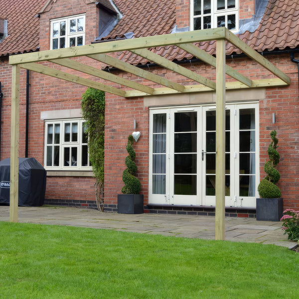Wall Mounted Box Pergola - Light Green - 3m Depth x 7.2m Length