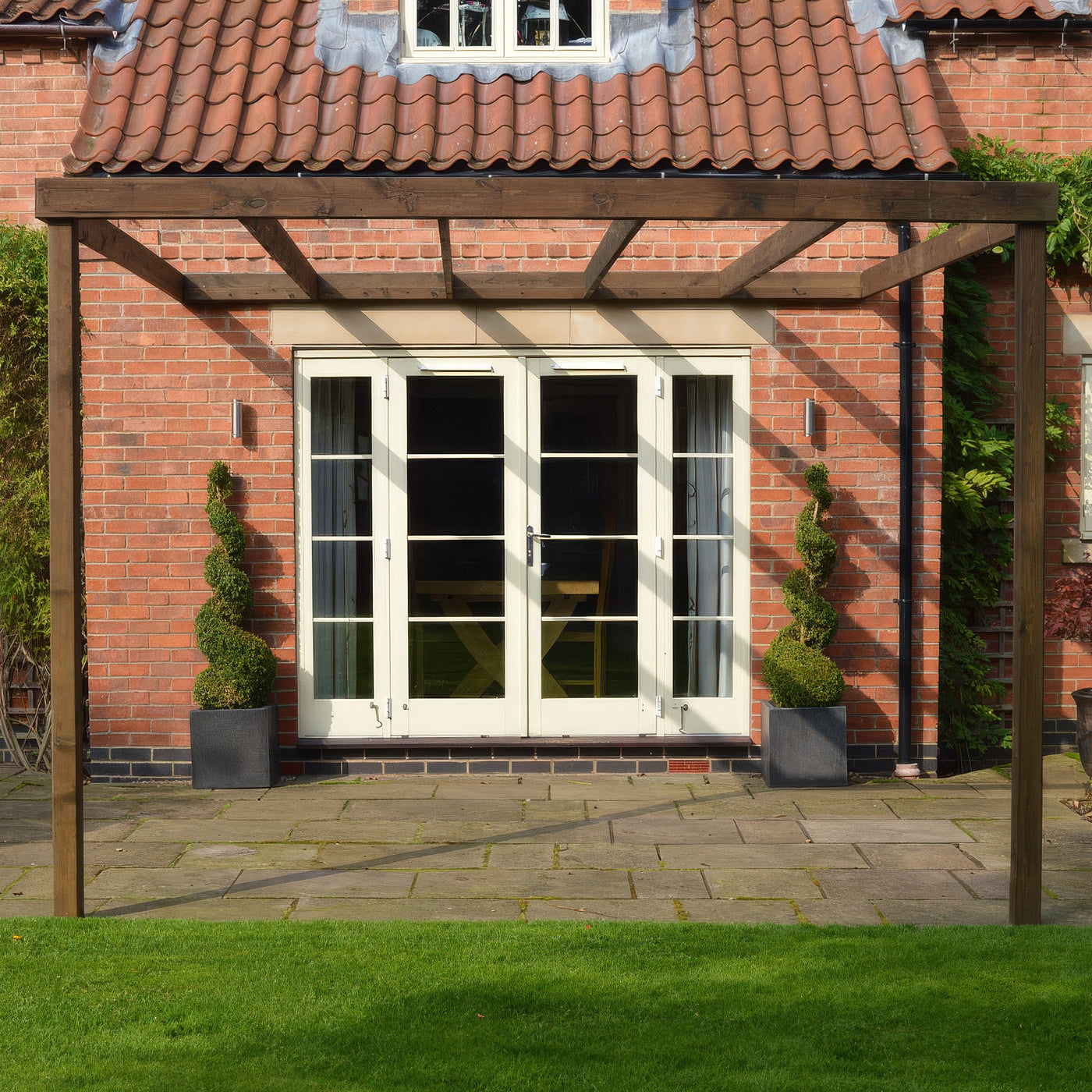 Wall Mounted Box Pergola - Rustic Brown - 3m Depth x 5.4m Length - image 3