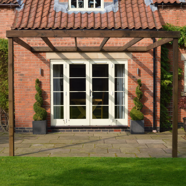 Wall Mounted Box Pergola - Rustic Brown - 2.4m Depth x 6.6m Length