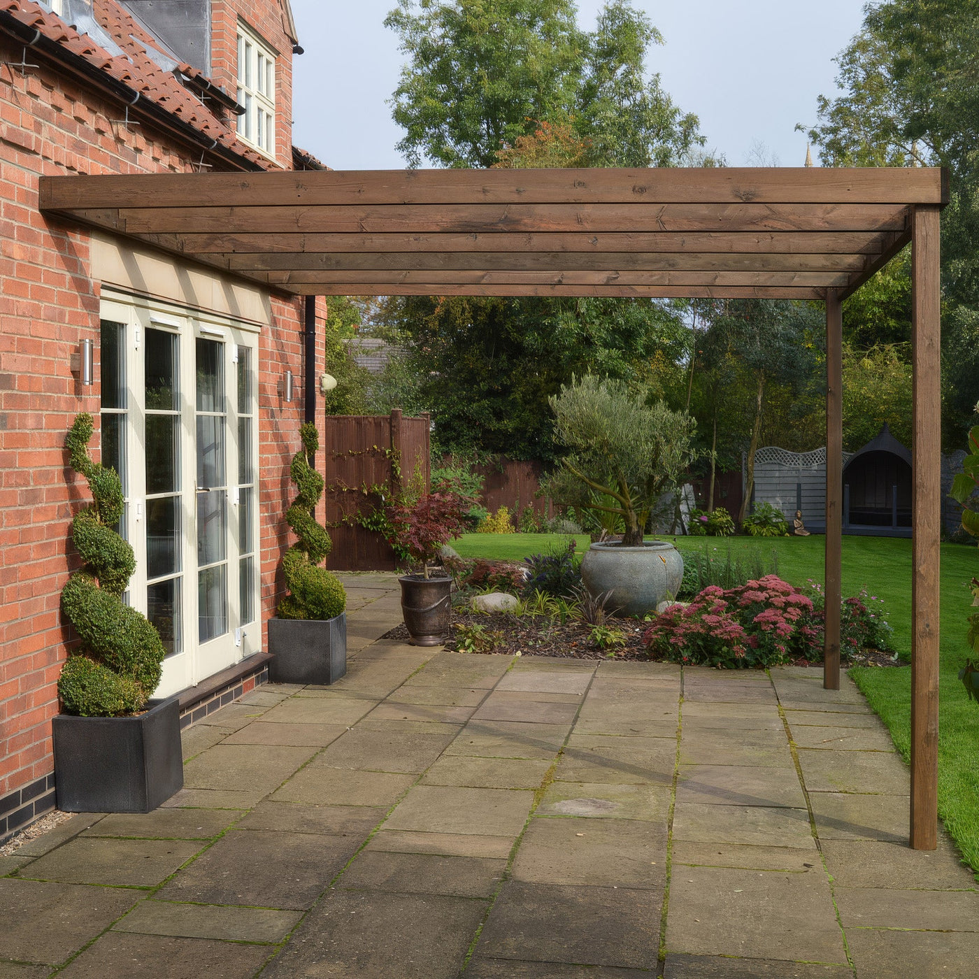 Wall Mounted Box Pergola - Rustic Brown - 3m Depth x 6.6m Length - image 5