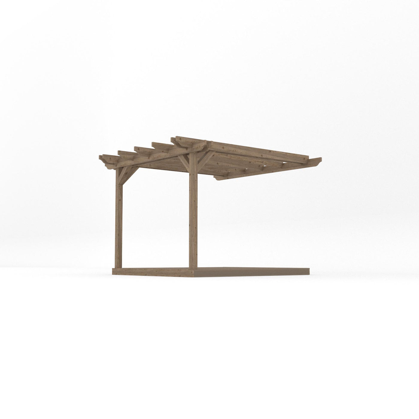 Wall Mounted Double Garden Pergola with Decking - Rustic Brown - 3m Depth x 3m Length - image 2