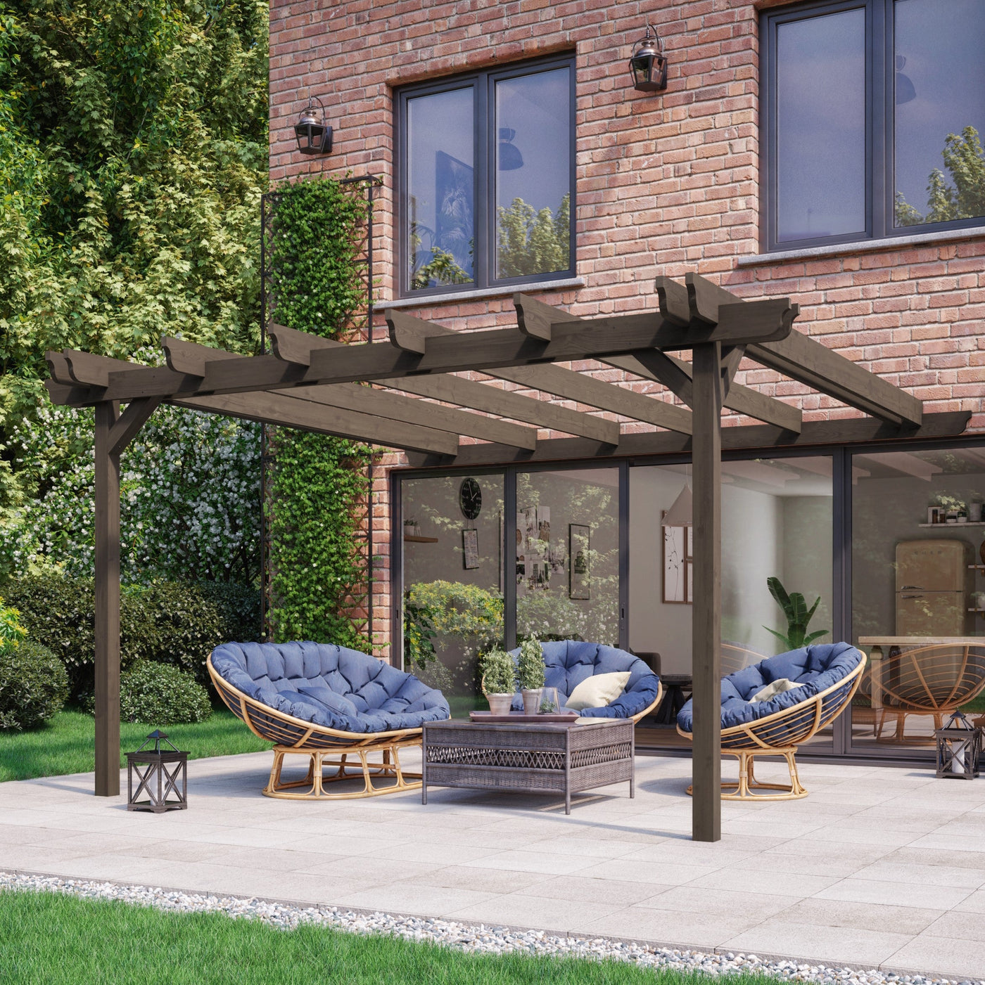 Wall Mounted Double Garden Pergola - Rustic Brown - 1.8m Depth x 5.4m Length - image 1