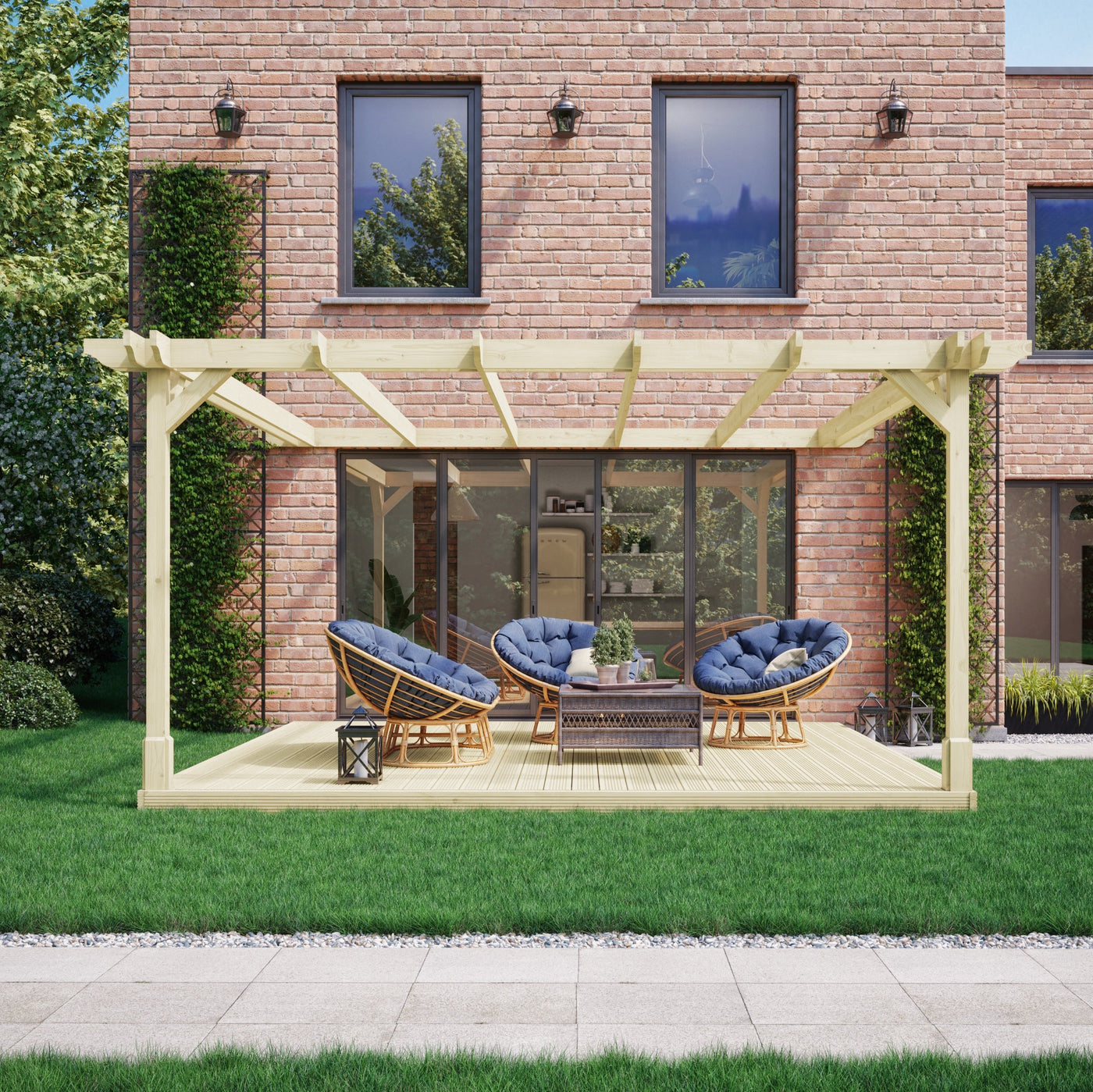 Wall Mounted Double Premium Pergola with Decking - Light Green - 2.4m Depth x 2.4m Length - image 3
