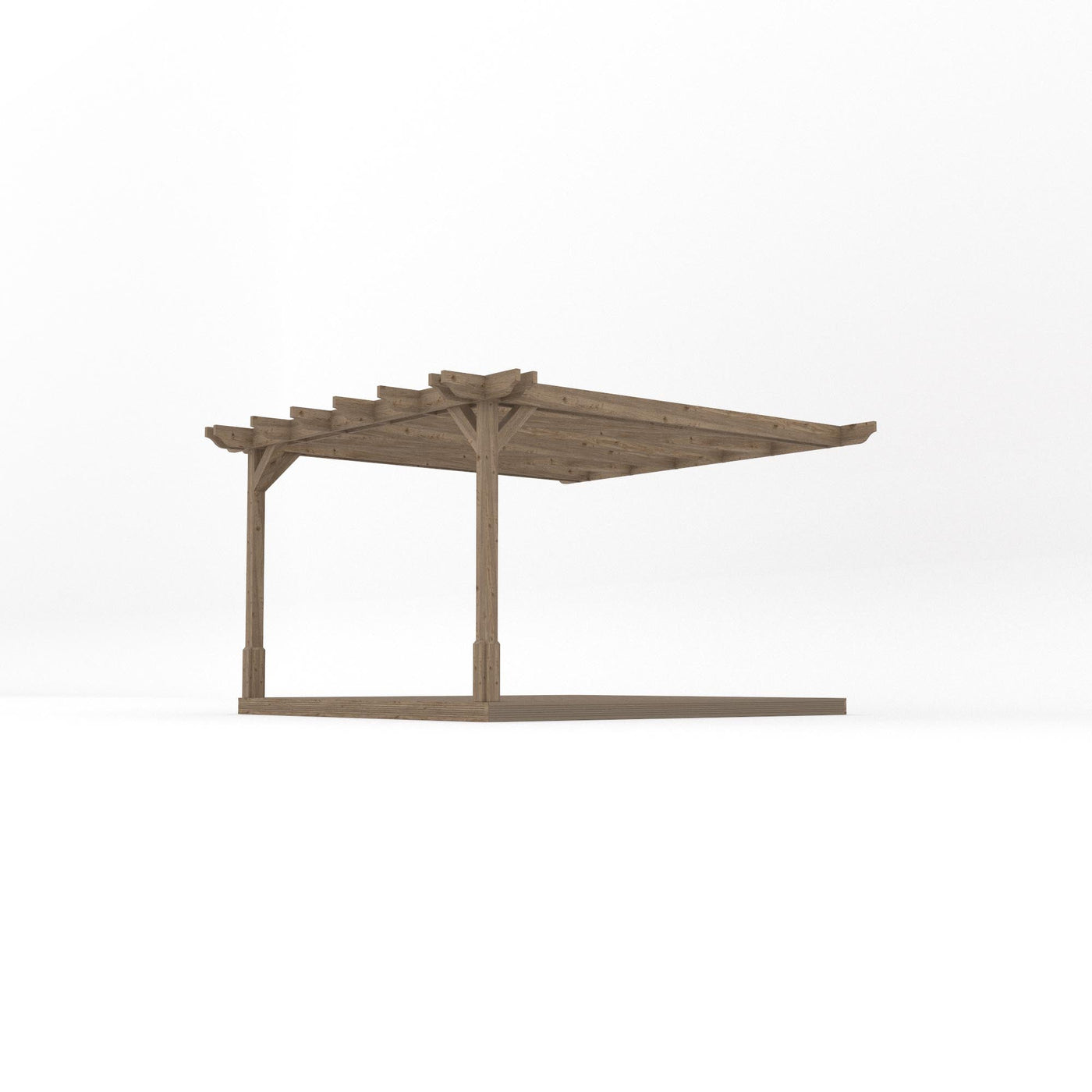 Wall Mounted Double Premium Pergola with Decking - Rustic Brown - 3.6m Depth x 3.6m Length - image 2