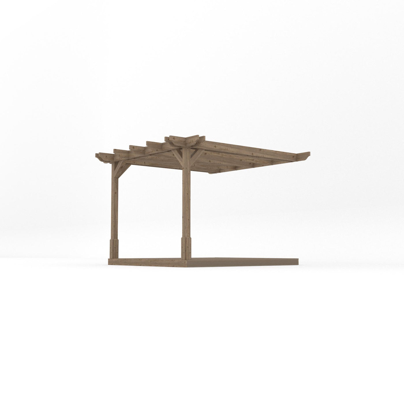 Wall Mounted Double Premium Pergola with Decking - Rustic Brown - 3m Depth x 3m Length - image 2