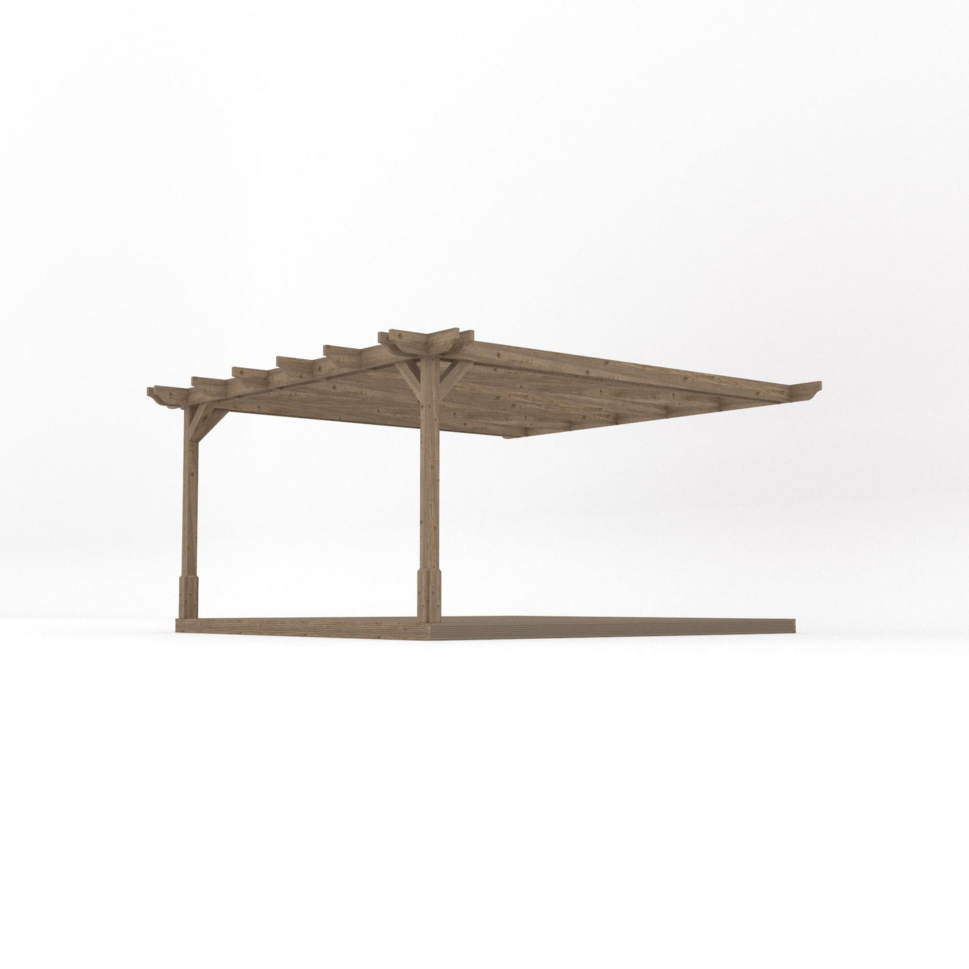 Wall Mounted Double Premium Pergola with Decking - Rustic Brown - 4.2m Depth x 4.2m Length - image 2