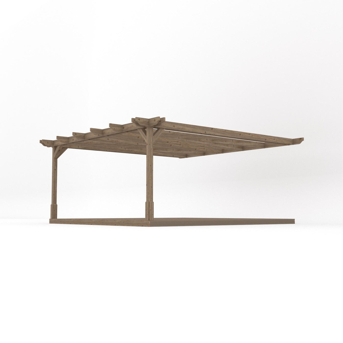Wall Mounted Double Premium Pergola with Decking - Rustic Brown - 4.8m Depth x 4.8m Length - image 2