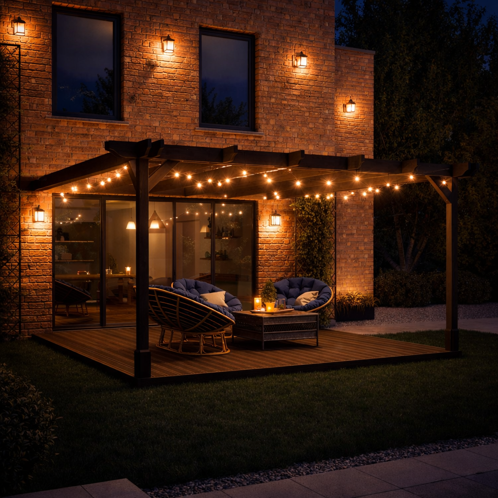 Wall Mounted Double Premium Pergola with Decking - Rustic Brown - 4.8m Depth x 4.8m Length - image 3