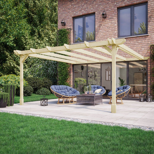 Wall Mounted Double Premium Pergola - Light Green - 3m Depth x 3.6m Length