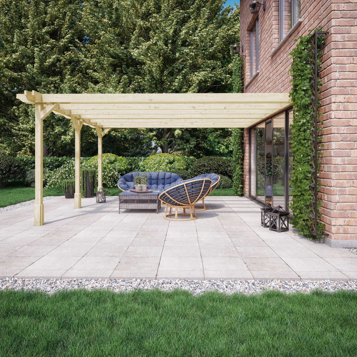 Wall Mounted Double Premium Pergola - Light Green - 4.8m Depth x 7.8m Length - image 3