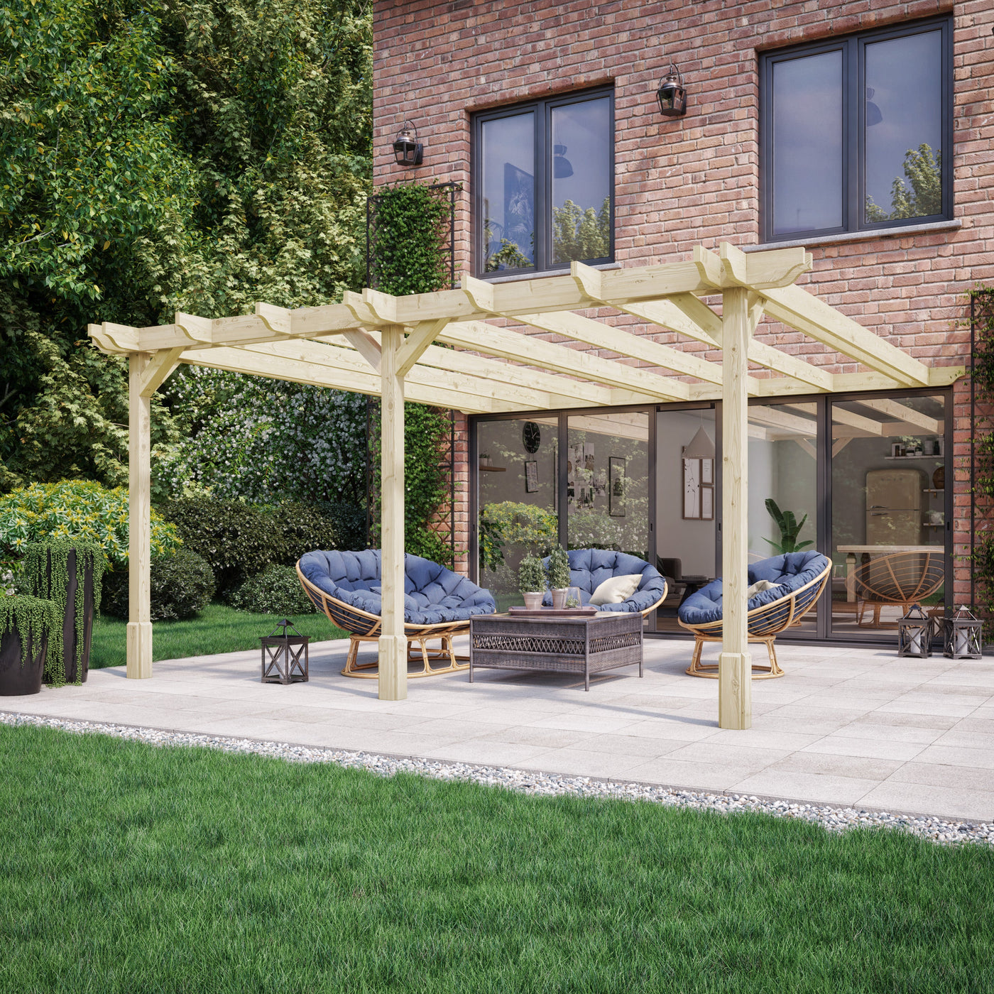 Wall Mounted Double Premium Pergola - Light Green - 4.8m Depth x 7.8m Length - image 1