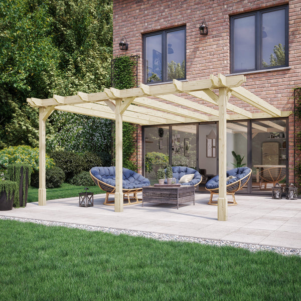 Wall Mounted Double Premium Pergola - Light Green - 4.8m Depth x 7.8m Length