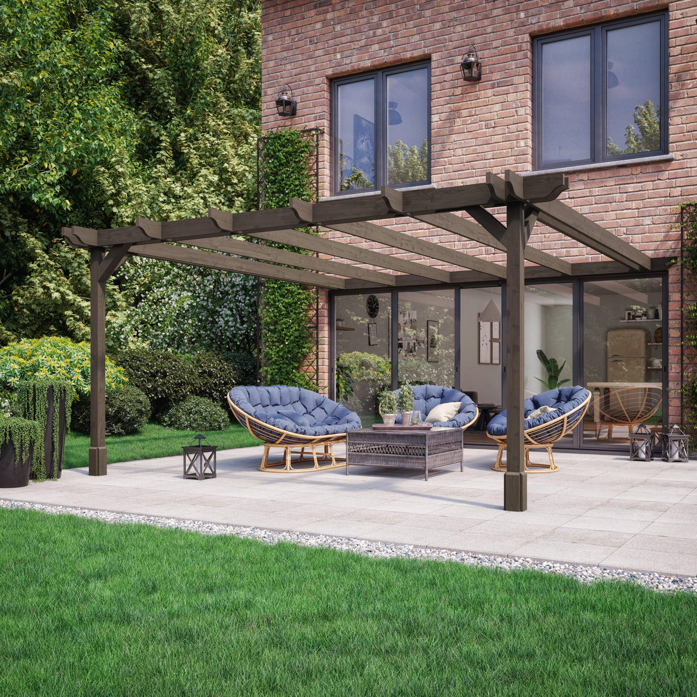 Wall Mounted Double Premium Pergola - Rustic Brown - 4.2m Depth x 7.8m Length - image 1