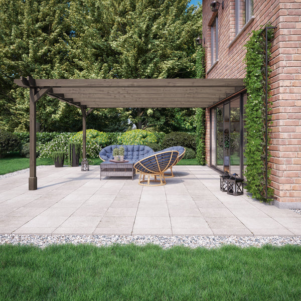 Wall Mounted Double Premium Pergola - Rustic Brown - 1.8m Depth x 6m Length