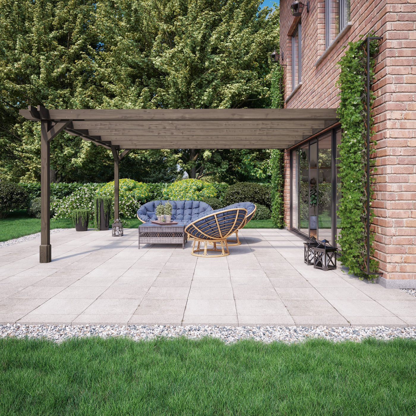 Wall Mounted Double Premium Pergola - Rustic Brown - 1.8m Depth x 3m Length - image 3