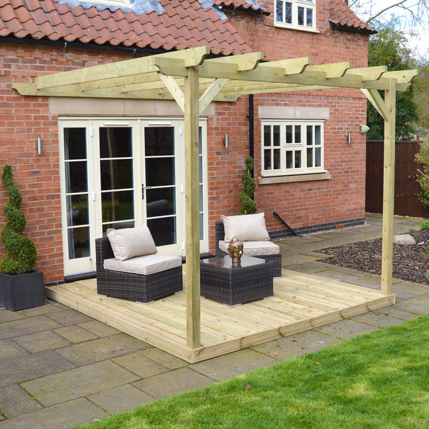 Wall Mounted Garden Pergola with Decking - Light Green - 4.2m Depth x 4.2m Length - image 6