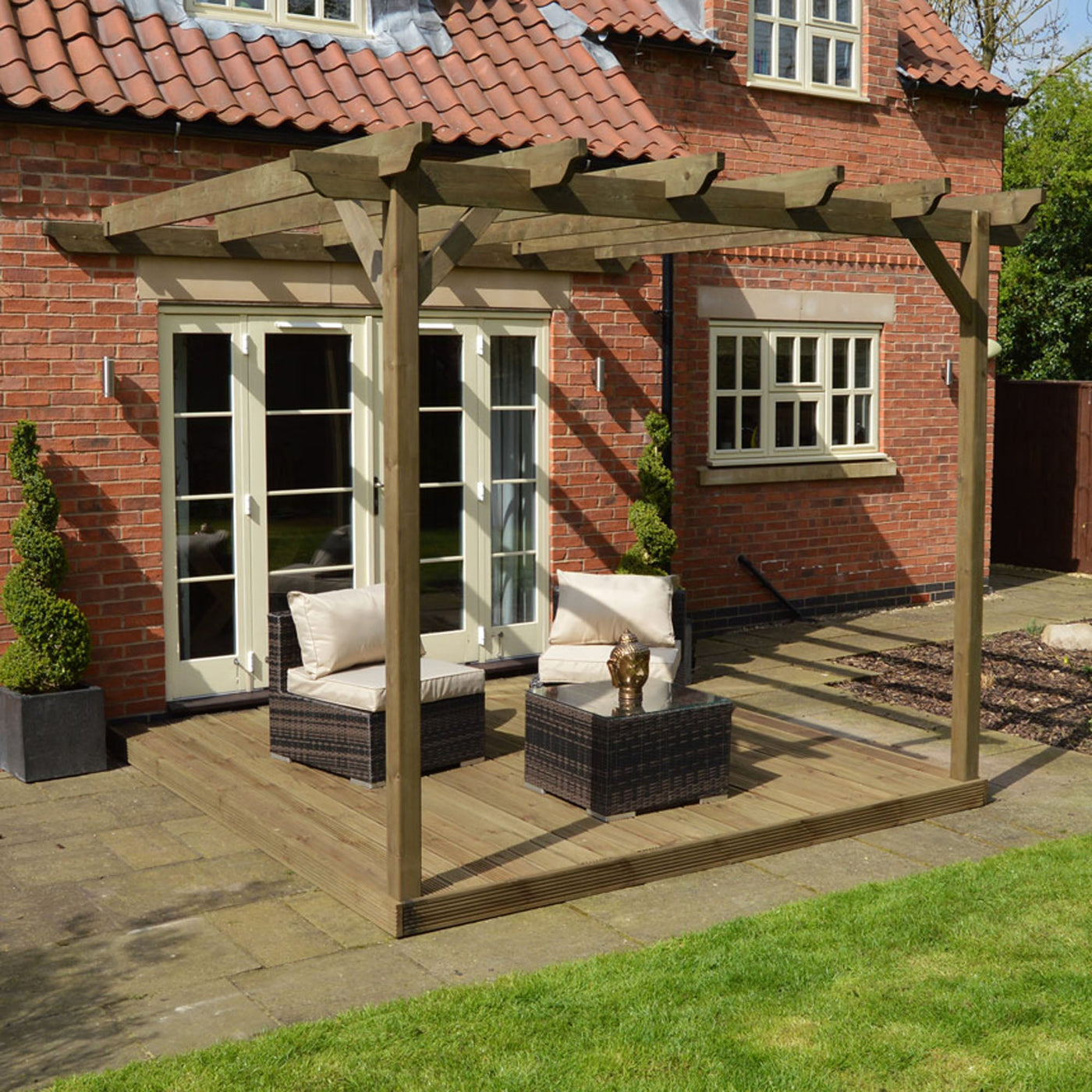 Wall Mounted Garden Pergola with Decking - Rustic Brown - 3m Depth x 3m Length - image 8