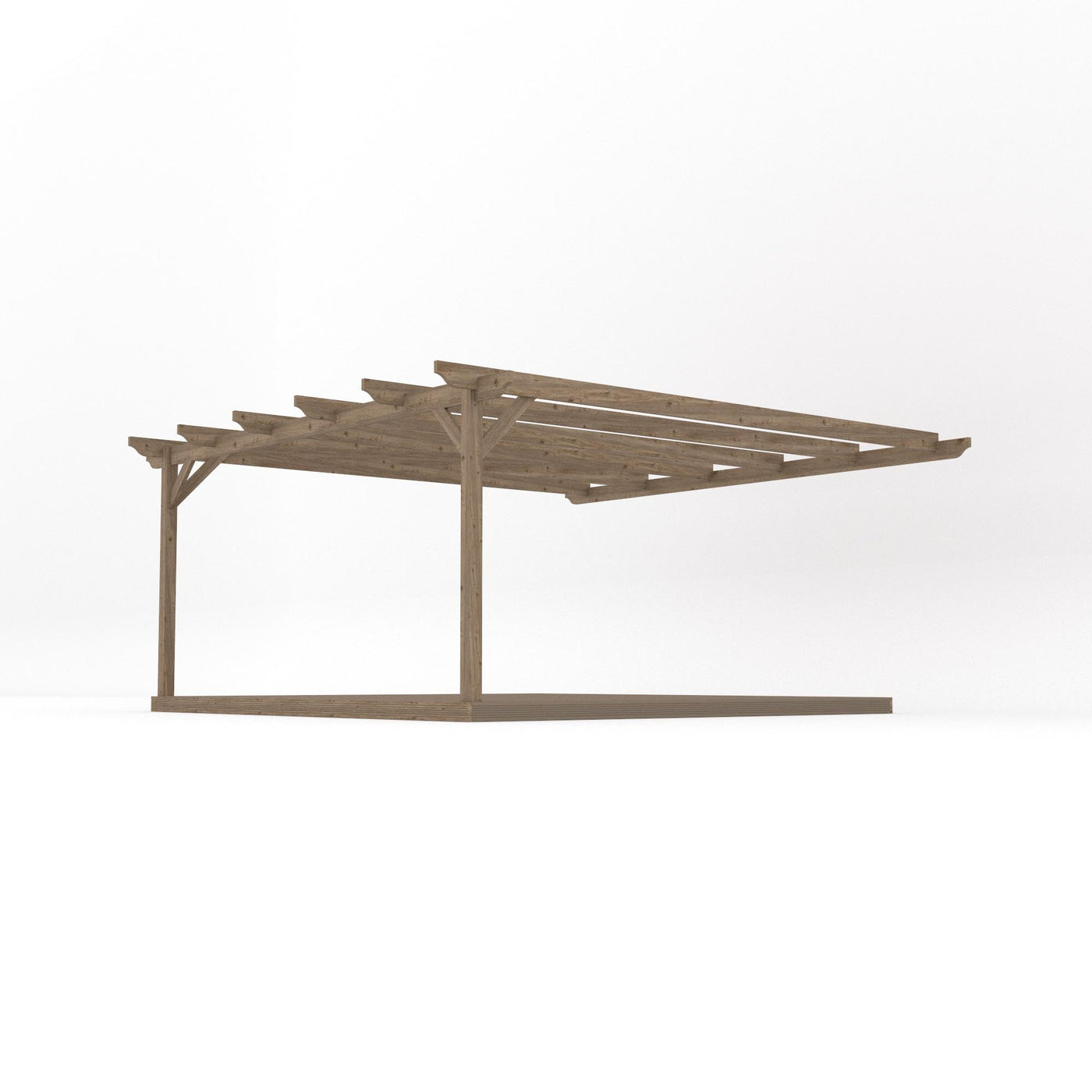 Wall Mounted Garden Pergola with Decking - Rustic Brown - 4.8m Depth x 4.8m Length - image 2