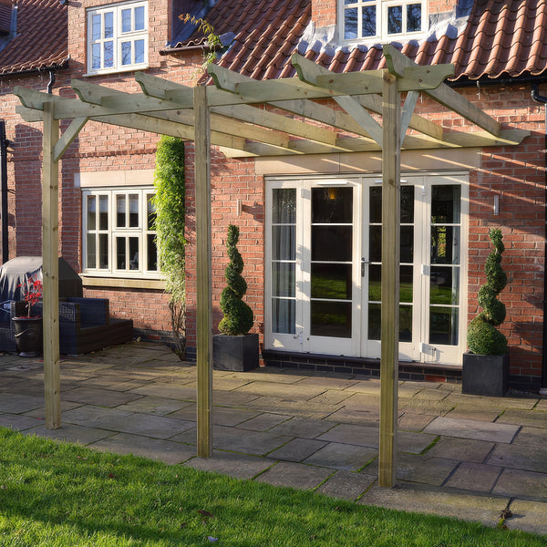 Wall Mounted Garden Pergola - Light Green - 4.8m Depth x 7.2m Length