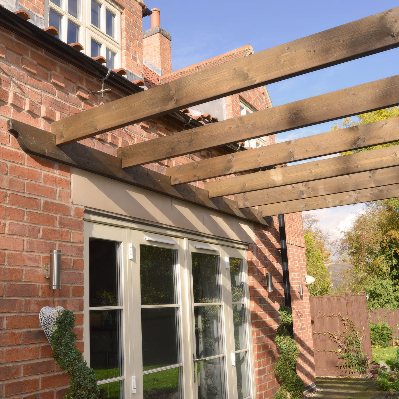 Wall Mounted Garden Pergola - Rustic Brown - 3m Depth x 6.6m Length - image 1