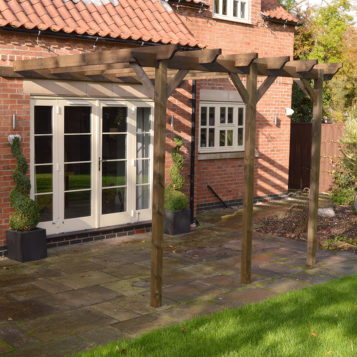 Wall Mounted Garden Pergola - Rustic Brown - 3m Depth x 7.2m Length - image 5