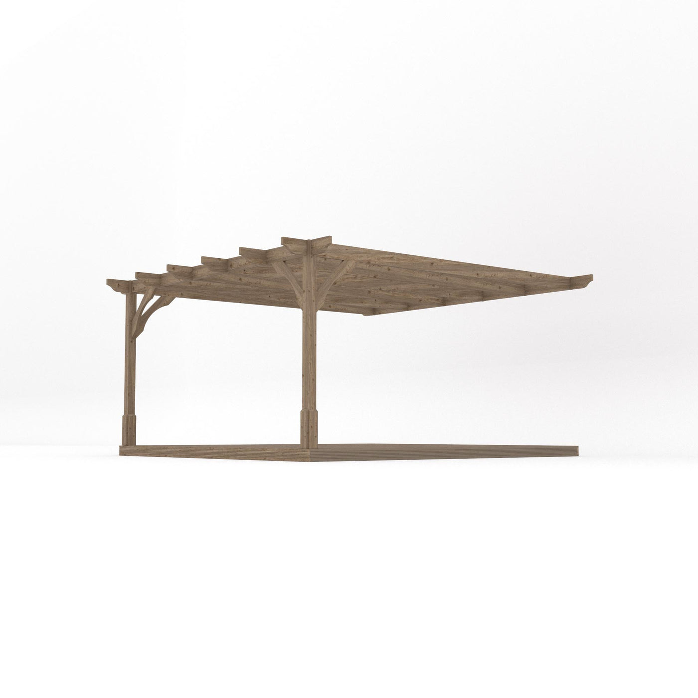 Wall Mounted Premium Pergola with Decking - Rustic Brown - 4.2m Depth x 4.2m Length - image 2