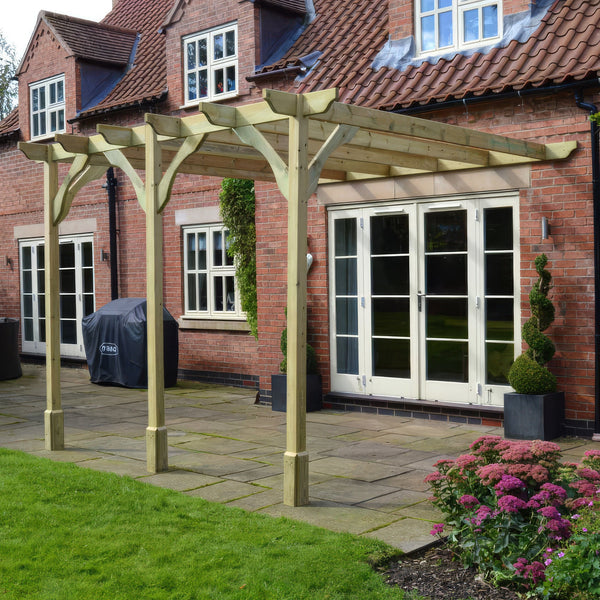 Wall Mounted Premium Pergola - Light Green - 4.8m Depth x 7.8m Length