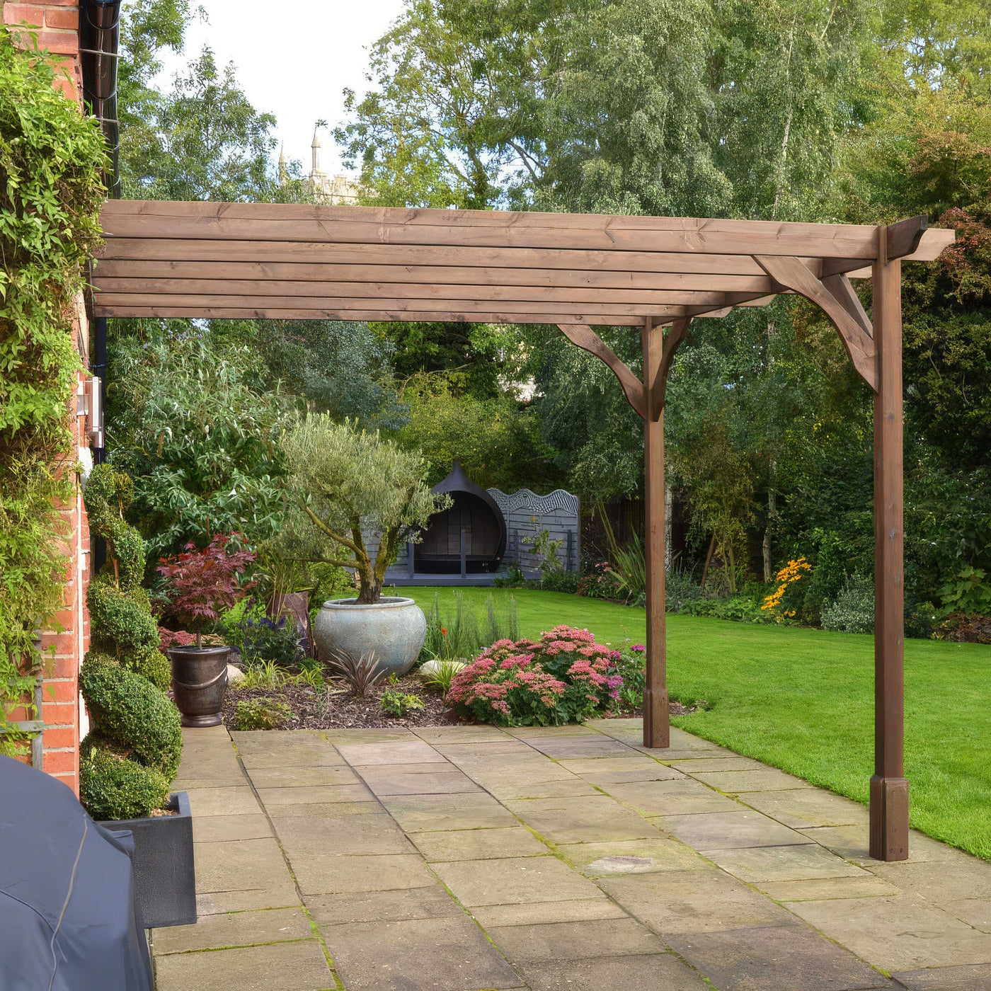 Wall Mounted Premium Pergola - Rustic Brown - 2.4m Depth x 3m Length - image 4