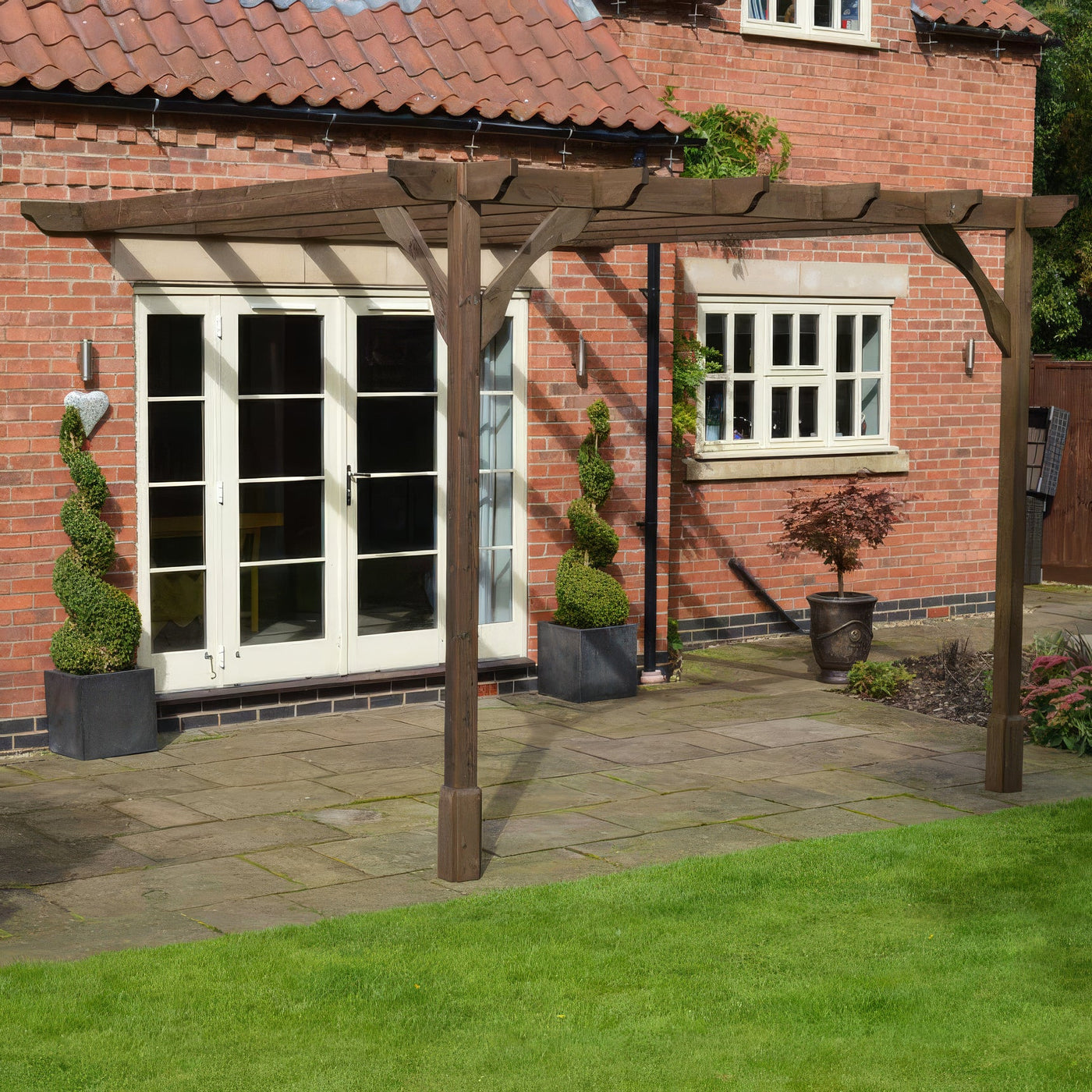 Wall Mounted Premium Pergola - Rustic Brown - 2.4m Depth x 2.4m Length - image 3