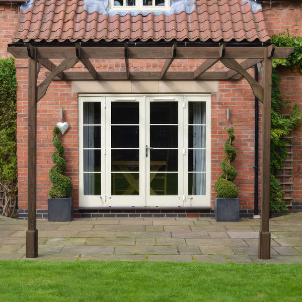 Wall Mounted Premium Pergola - Rustic Brown - 2.4m Depth x 3m Length