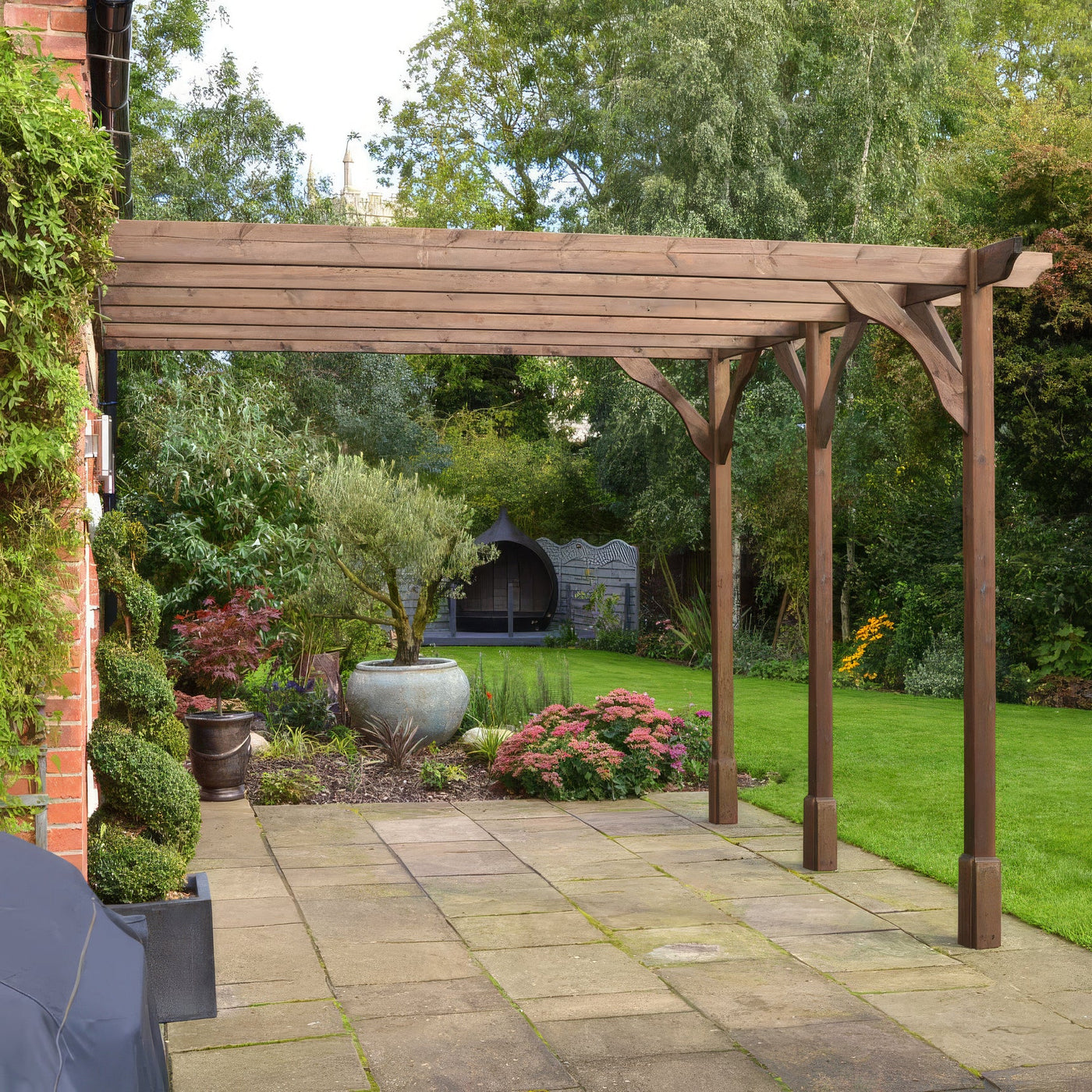 Wall Mounted Premium Pergola - Rustic Brown - 2.4m Depth x 6m Length - image 4