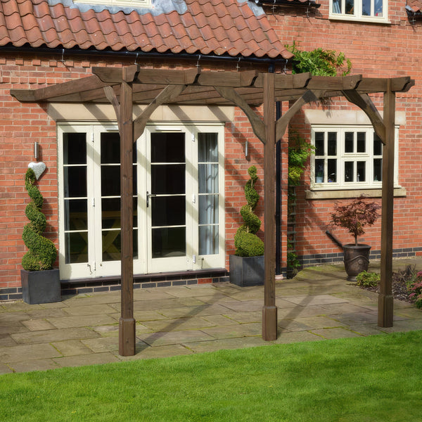 Wall Mounted Premium Pergola - Rustic Brown - 2.4m Depth x 6.6m Length