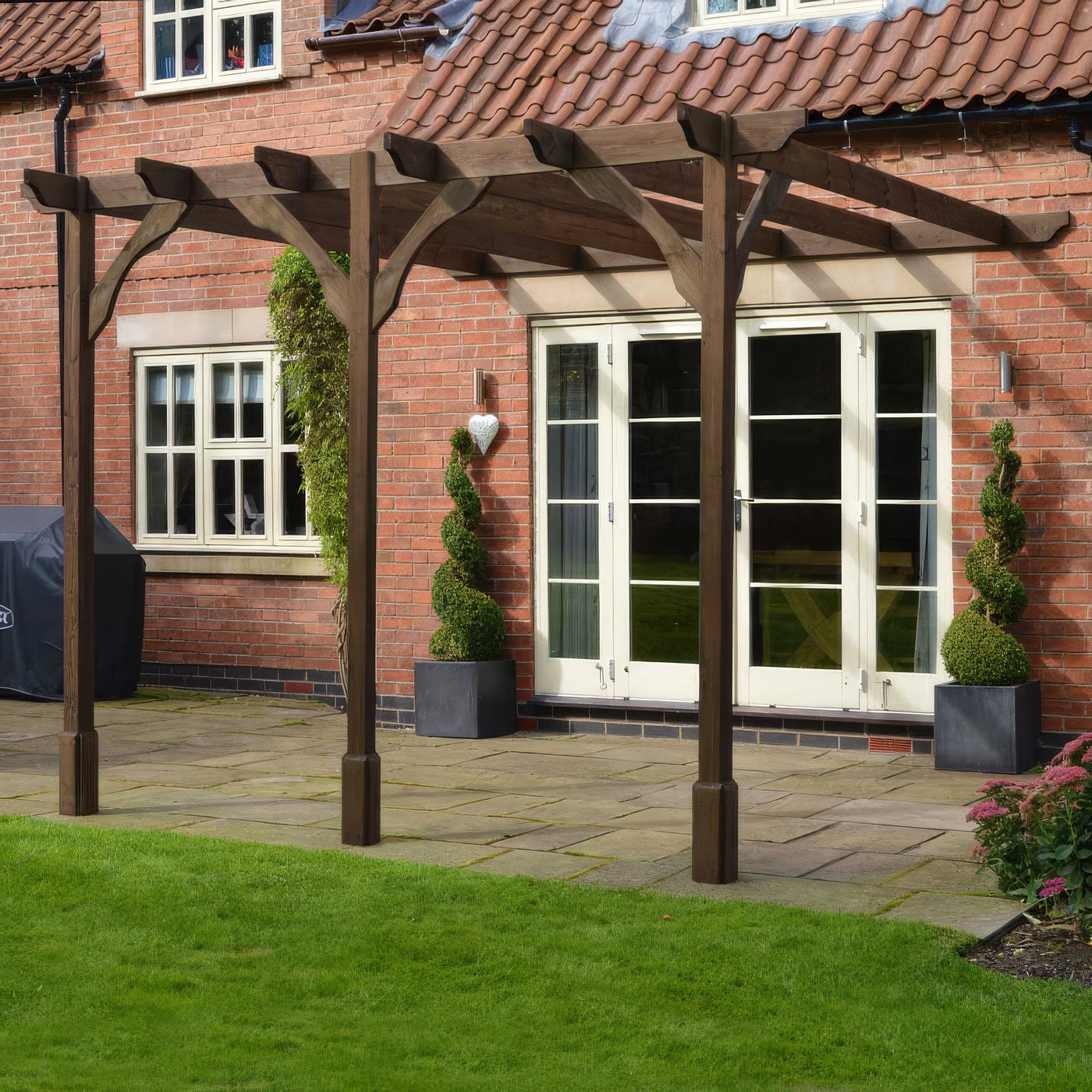 Wall Mounted Premium Pergola - Rustic Brown - 4.8m Depth x 7.8m Length - image 3