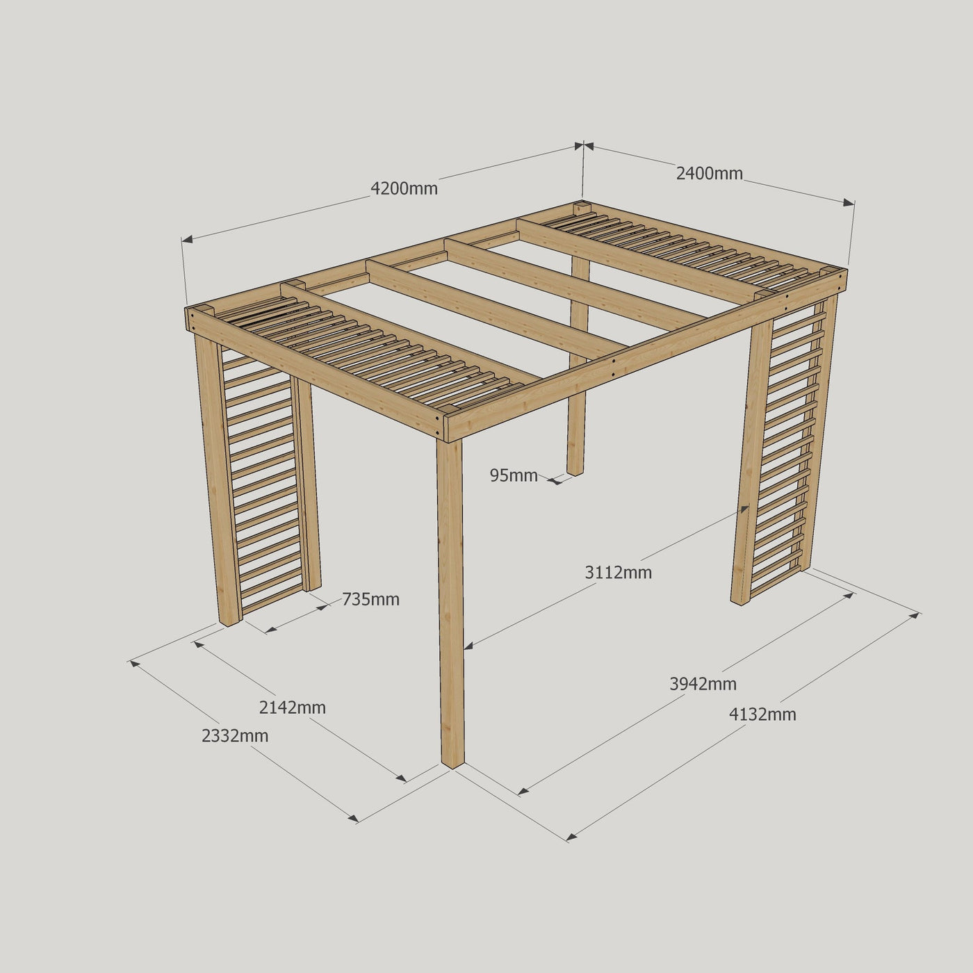 Freestanding Panel Pergola - Light Green - 2.4m Width x 4.2m Length - image 7